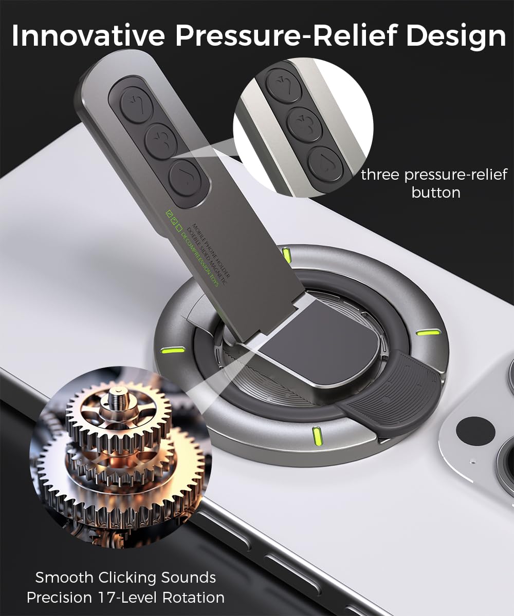 Warherd Phone Grip for Magsafe Phone Stand 360°Roration Gym Holder Phone Kickstand Silicone Finger Ring Innovative Pressure-Relief Damping Hinge