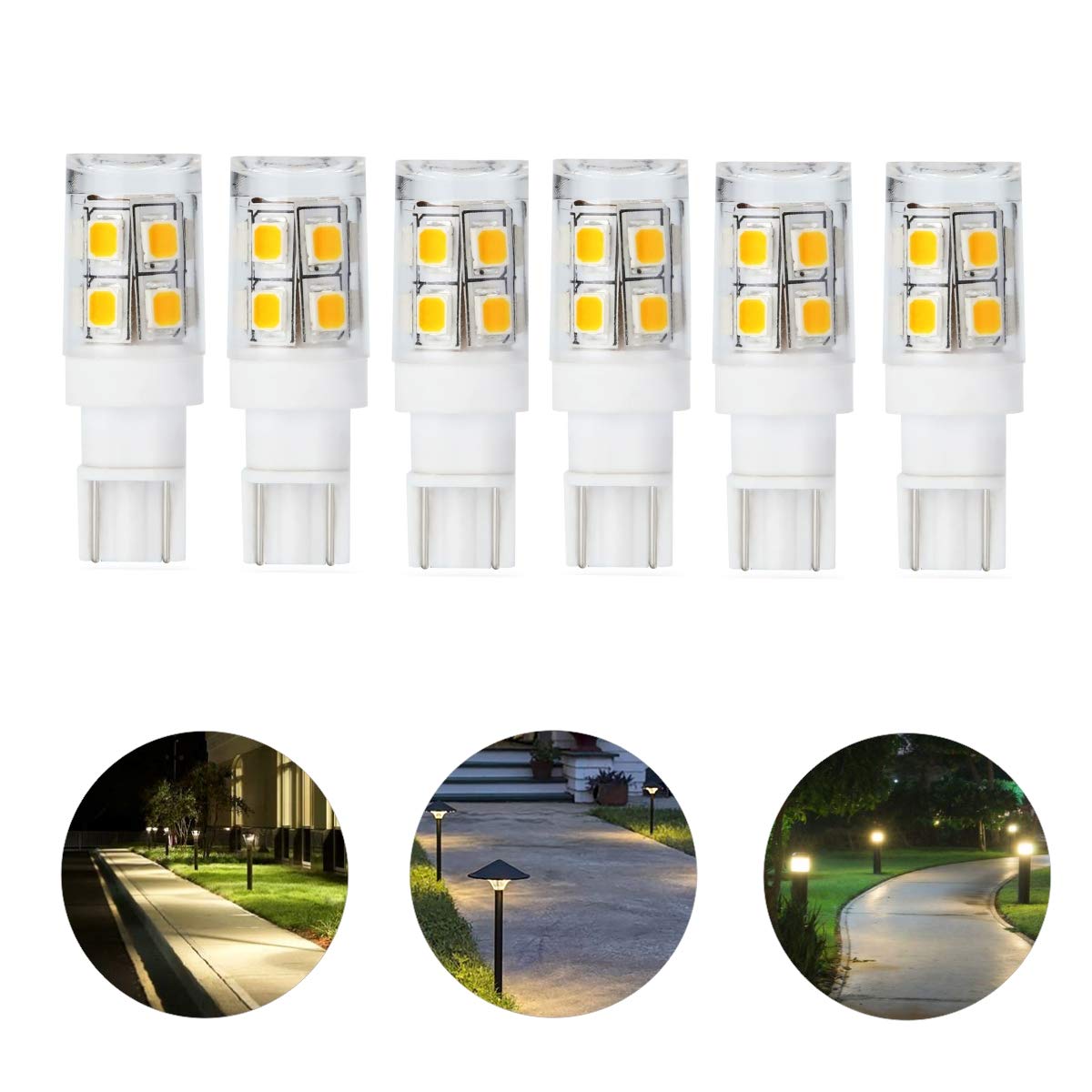 12V 24V Low Voltage Landscape Replacement LED Bulb T5 T10 Wedge Base 25W Equivalent 240lm 1.5W for Garden Path Deck Walkway Lawn Cool White 6000K Pack