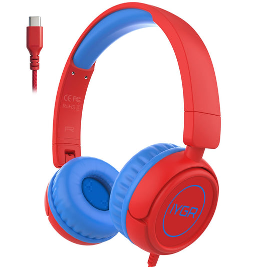 IYGR K6C Kids Headphones with USB-C, for Toddler & Kids Ages 2-12, 85dB Safe Volume Limited, Adjustable Headband & Foldable Wired, On-Ear Headphones
