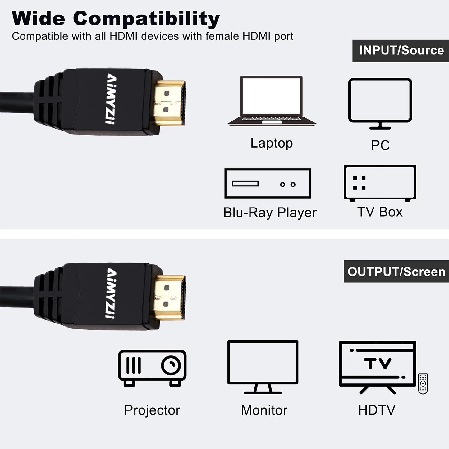 Aimyzii HDMI Cable 100 Feet 4K HDMI 2.0 Cable with Built-in Signal Booster Support 4K 3D 2160P 1080P HDCP2.2 Ethernet ARC and Bandwidth 18Gbps-Black
