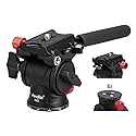 Avella Tripod Fluid Head Pan Tilt Head with Arca Type Quick Release Plate and Handle, Metal Panorama Head with Scaled Base for Compact Video Camera
