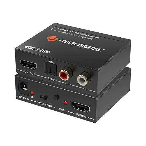 J-Tech Digital HDMI Audio Extractor 4K 60Hz HDMI to Optical SPDIF + RCA, Supports HDMI ARC Dolby Digital DTS CEC HDCP 1.4 [JTD4KATSW]