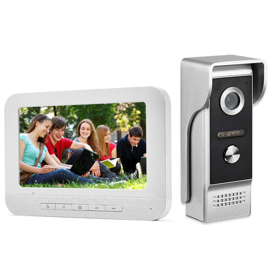 AMOCAM Video Intercom System, 7 Inche Monitor Wired Video Door Doorbell Kit, Outdoor IR Camera Door Intercom, Support Monitoring, 2-Way Audio