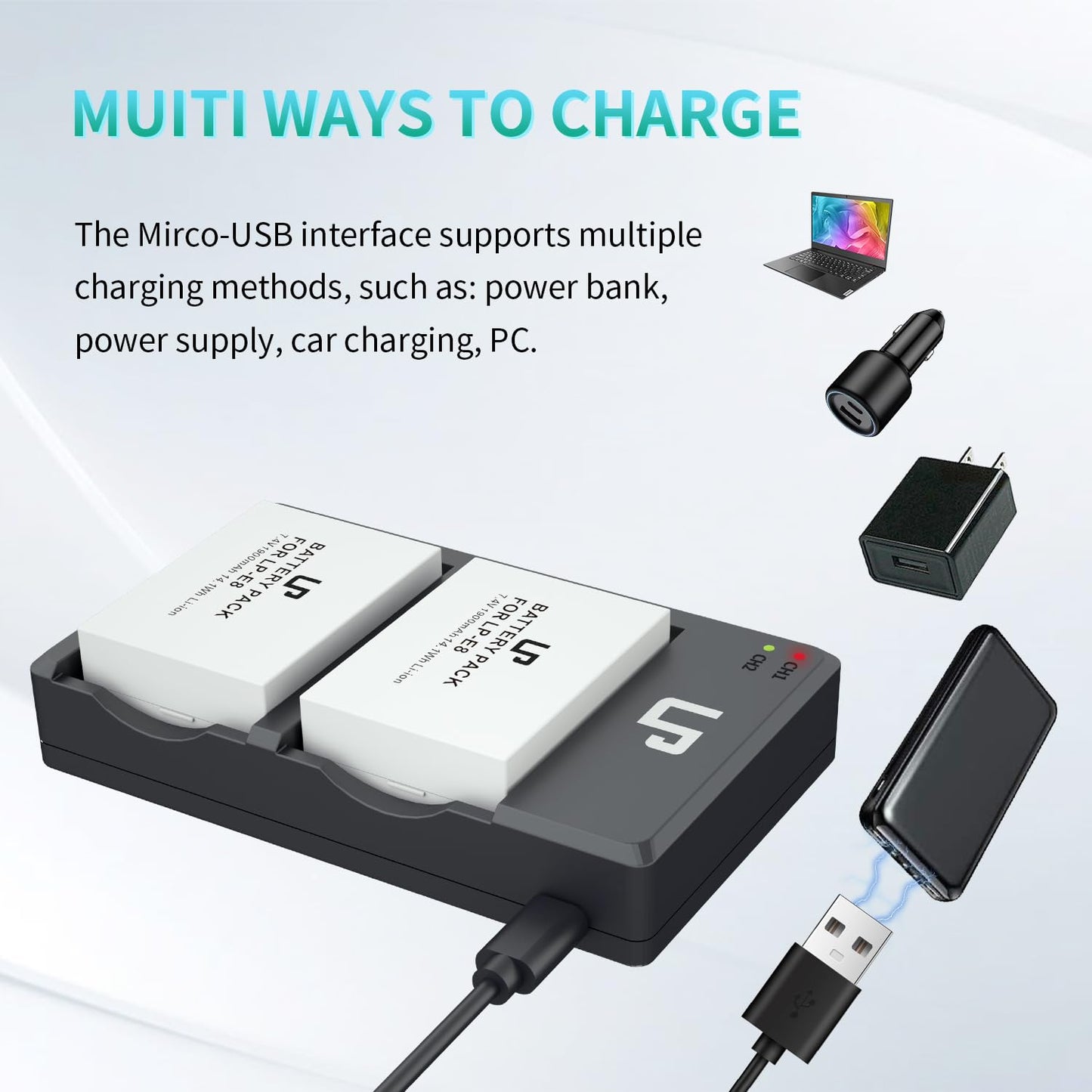 LP LP-E8 Battery Charger Pack, 2-Pack Battery & Dual Slot Charger, Compatible with Canon EOS Rebel T2i, T3i, T4i, T5i, 550D, 600D, 650D, 700D, Kiss