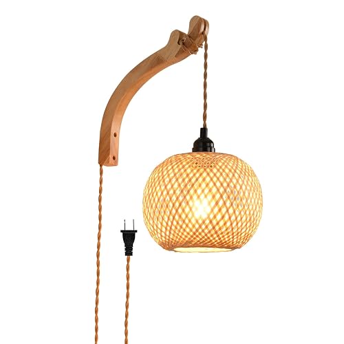 CAFULAM Plug in Wall Sconce,Farmhouse Wicker Wall Lamp Plug in,Hand Woven Rattan Wall Light Farmhouse Rustic Boho Sconces Wall Lighting for Living