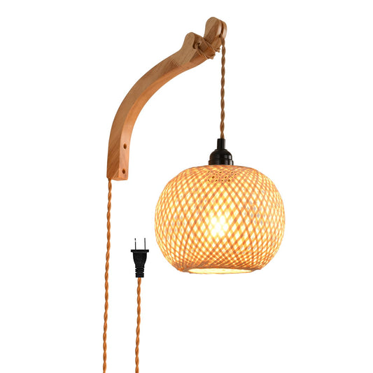 CAFULAM Plug in Wall Sconce,Farmhouse Wicker Wall Lamp Plug in,Hand Woven Rattan Wall Light Farmhouse Rustic Boho Sconces Wall Lighting for Living