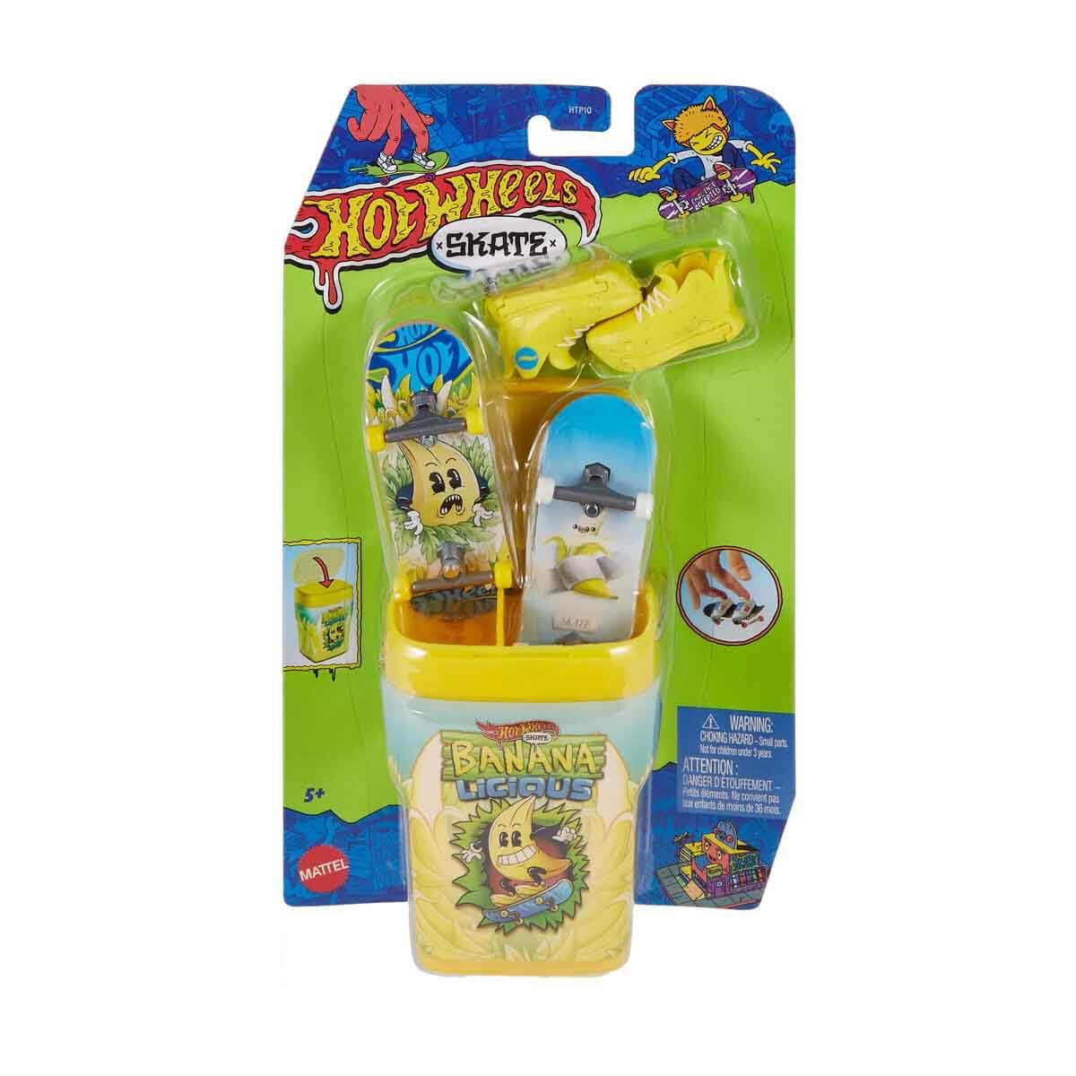 Hot Wheels Skate Banana Licious Flavor Container with 2 Fingerboards and 1 Pair of Removable Skate Shoes