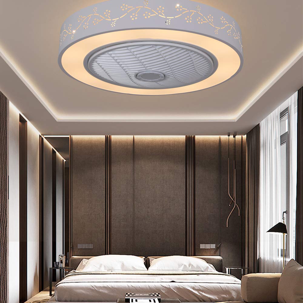 YIYIBYUS 110V Modern Ceiling Fan with Lamp Remote Control Round LED Ceiling Lamp Dimmable Three-Block Wind Speed Suitable for Living Room, Bedroom