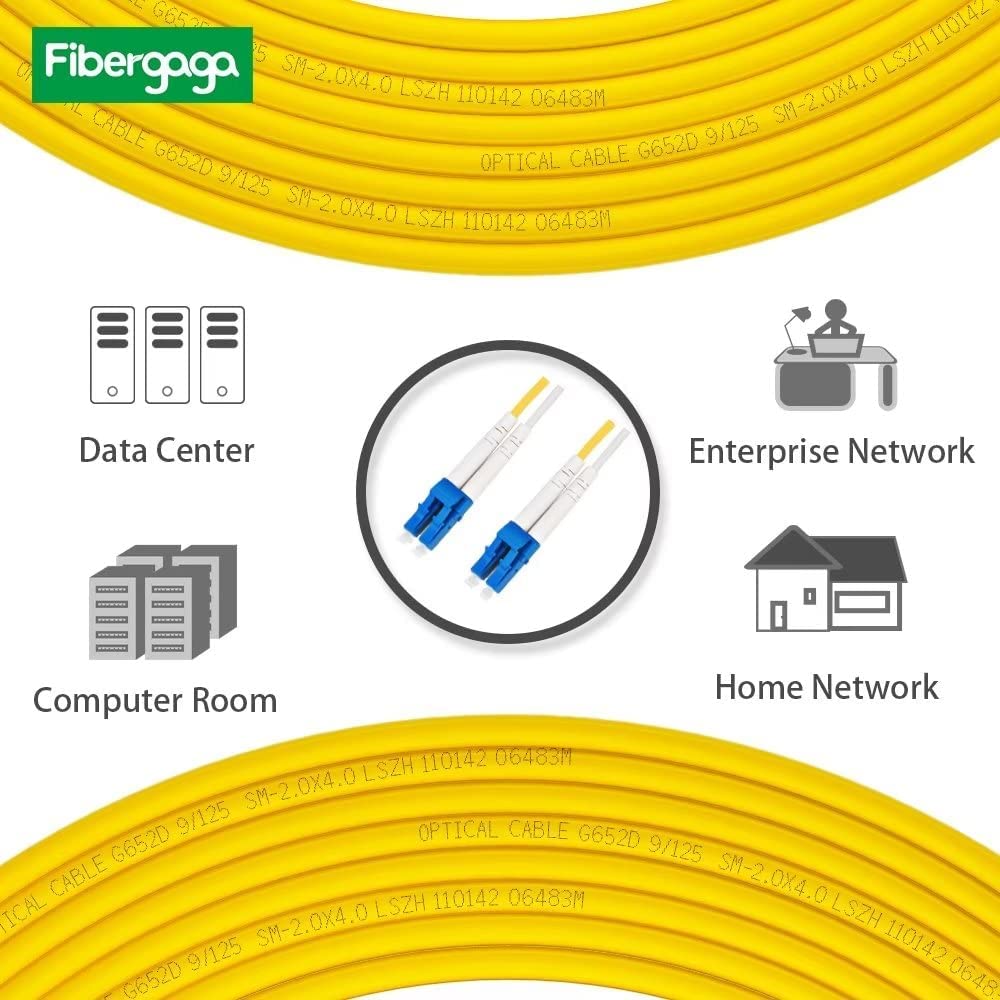 Fibergaga 5Pack-1M(3ft) OS2 LC to LC Fiber Patch Cable, Single Mode SM Duplex Fiber Optic Cable, OS1/OS2 Singlemode SMF Compatible, 9/125µm, 2.0mm…