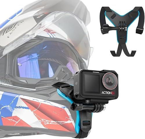 SUREWO DJI Action 6 Helmet Chin Mount, Motorcycle Dirt Bike Bicycle Strap Holder Clamp Mounts Compatible with Go Pro Hero 13,12,11,10, 9, 8, 7,DJI