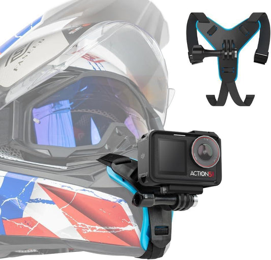 SUREWO DJI Action 6 Helmet Chin Mount, Motorcycle Dirt Bike Bicycle Strap Holder Clamp Mounts Compatible with Go Pro Hero 13,12,11,10, 9, 8, 7,DJI