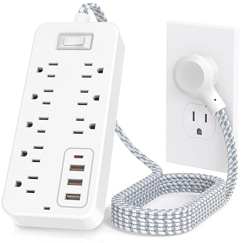 Power Strip Power Bar, Muti-Outlets Ports Desktop Charging Station, Flat Plug Overload Surge Protection Outlet Strip, USB Ports, Extension Cord, Wall