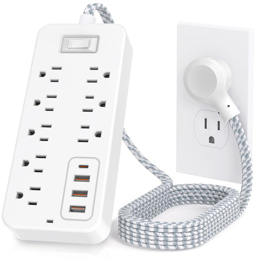 Power Strip Power Bar, Muti-Outlets Ports Desktop Charging Station, Flat Plug Overload Surge Protection Outlet Strip, USB Ports, Extension Cord, Wall
