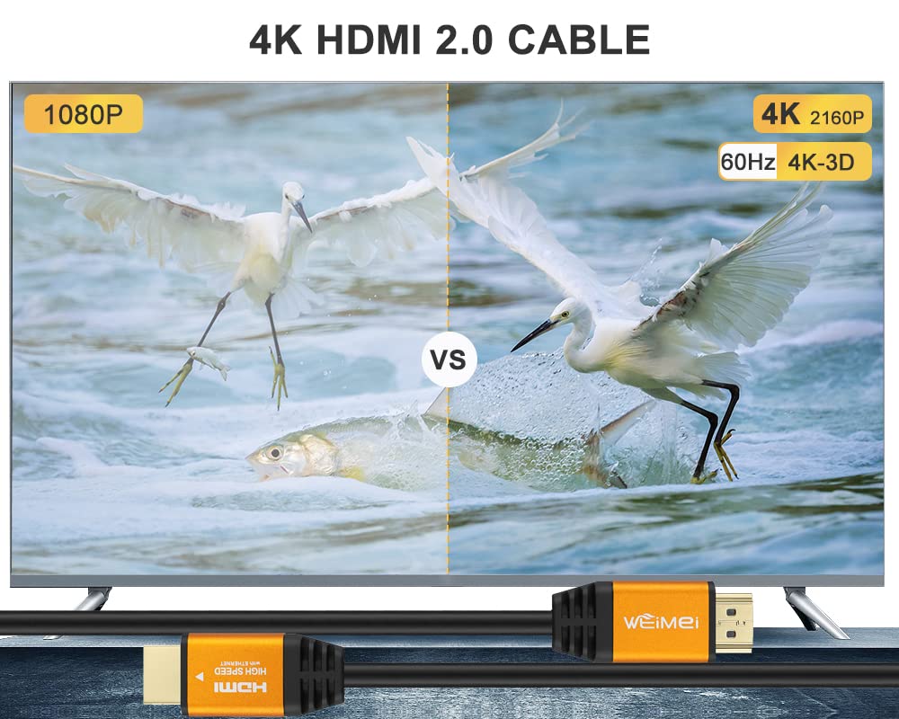 WEIMEI 35 Feet 4K HDMI Cable 2.0 HDMI Cord 35ft Support 4K@60Hz UHD 2160P Ethernet 3D ARC with Gold-Plated Connector and Bare Copper Conductor