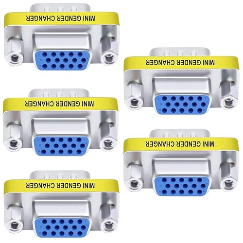 GANASOME 5-Pack VGA Female to Female Adapter, DB15 HD15 Pin Extension Connector, Coupler for VGA Cable Lengthening, Monitor, Projector, PC
