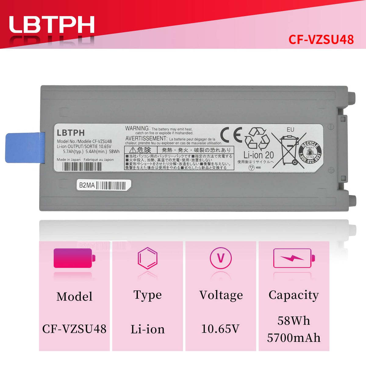 LBTECH CF-VZSU48 Laptop Battery Replacement for Panasonic Toughbook CF-19 CF19 CF-VZSU48U VZSU28 VZSU50 VZSU48CJS VZSU48R VZSU87R 10.65V 5700mAh