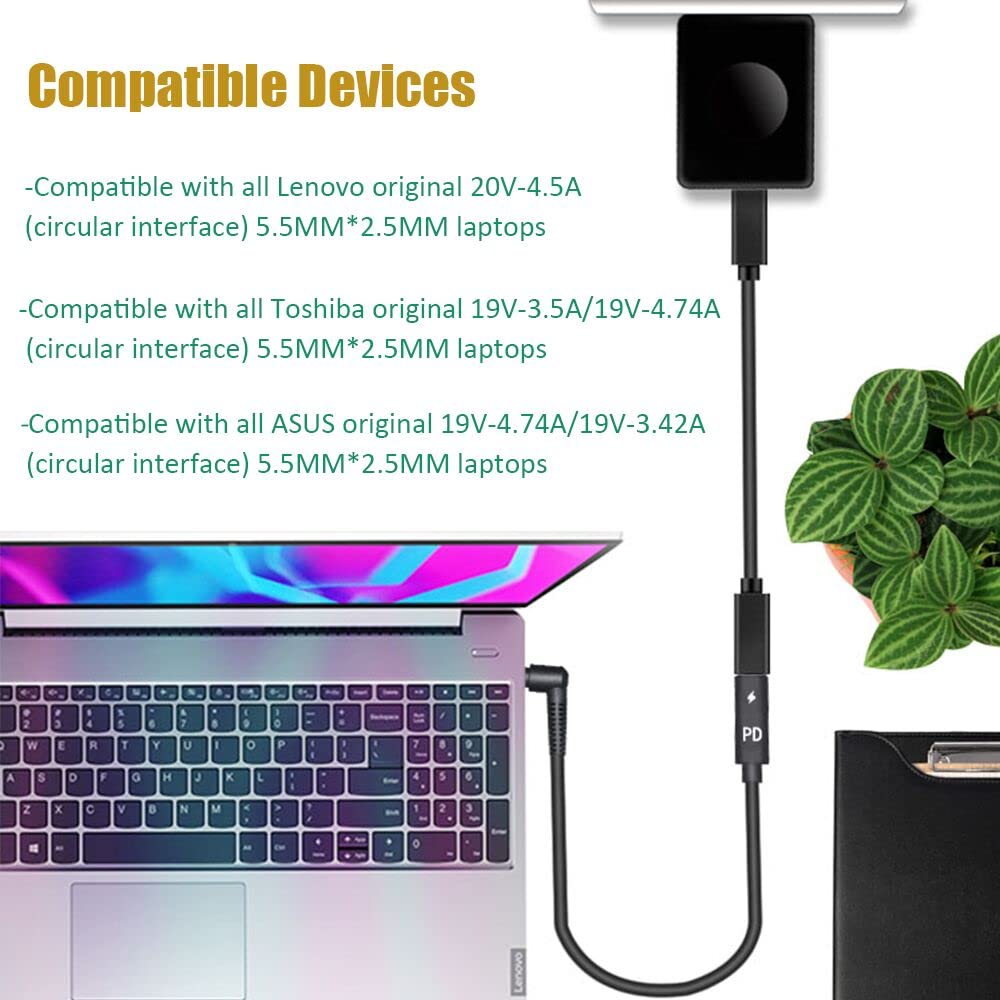 Type C USB-C Female Input to DC 5.5x2.5mm Power PD Charge Cable fit for Laptop 18-20V