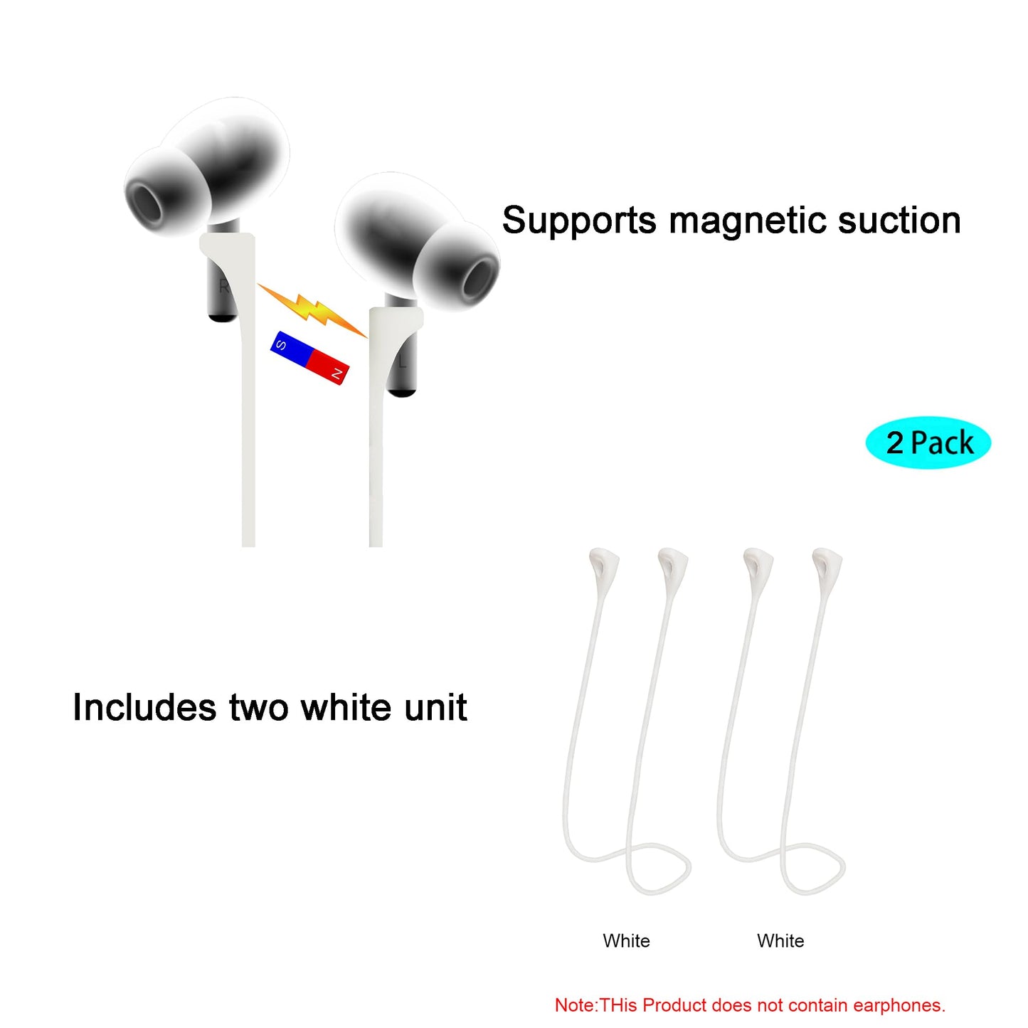 MULTAICH Magnetic Anti-Lost Lanyard 2nd for AirPods Pro 2nd/3nd,Soft Silicone Sports Lanyard, Neck Rope Cord (2nd/White/White)