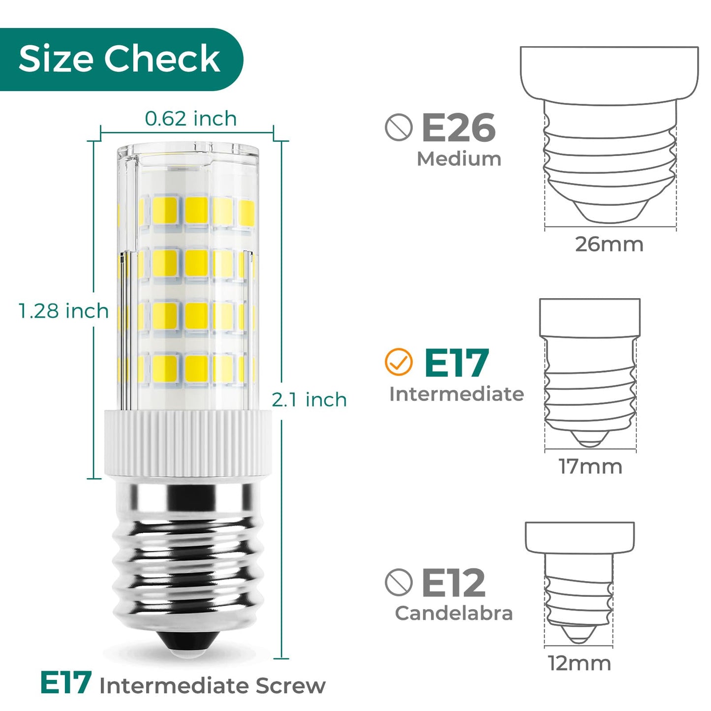 DiCUNO E17 LED Bulb 4W, Appliance Bulb, 400LM, Daylight White 6000K, 6-Pack