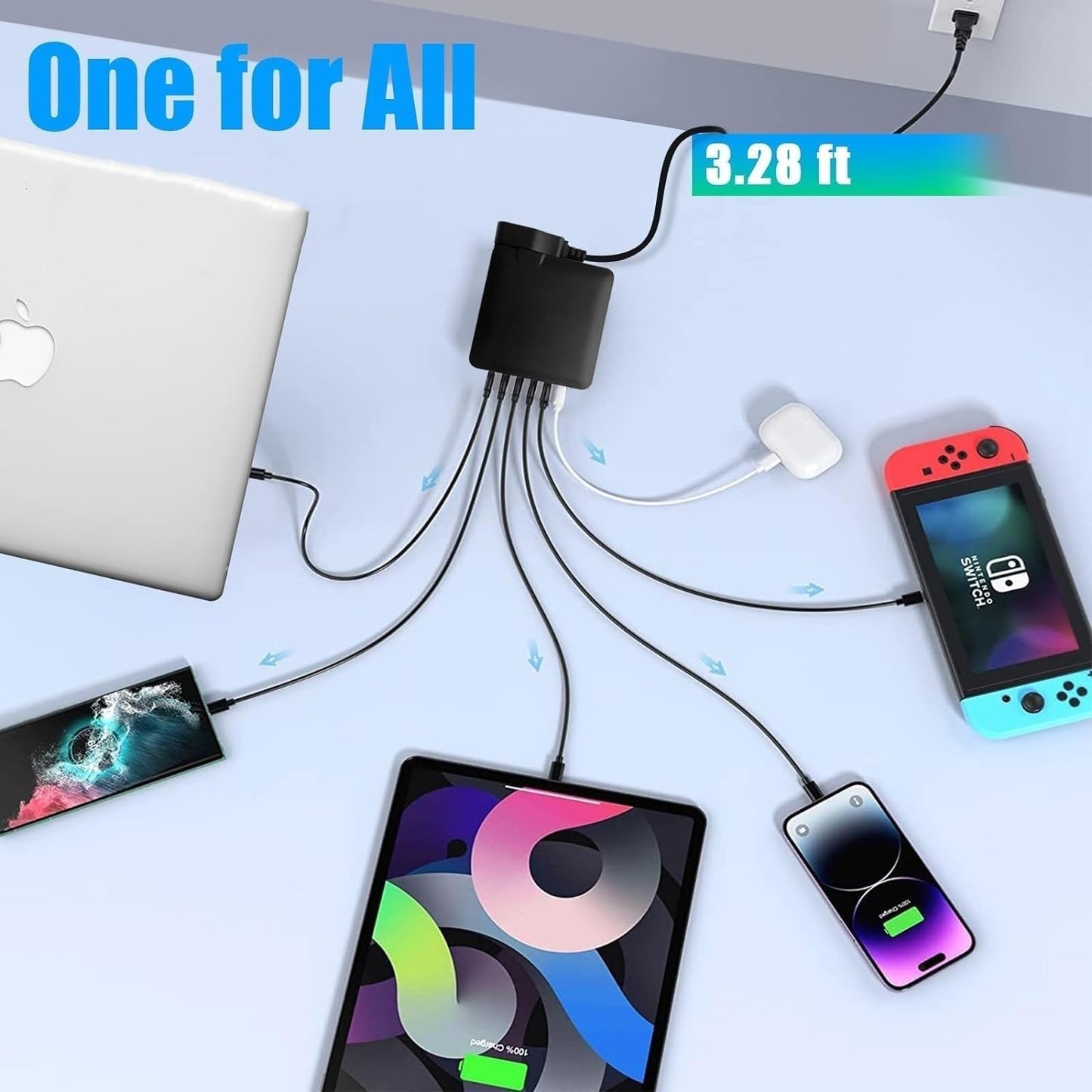 USB C Charger, 160W Fast GaN Compact Foldable Rapid Plug 6 Multiple Port PD Charging Station Laptop Power Adapter for MacBook Pro/Air and iPad Pro