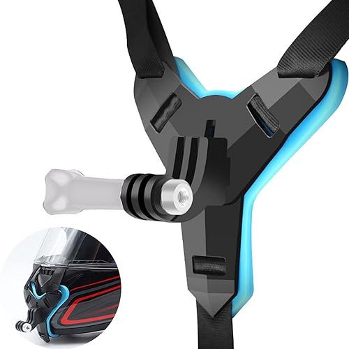 MBAFIT Helmet Chin Holder Bracket Motorcycle Chin Strap Mount for GoPro Hero 11 10 9 8,DJI OSMO Action, SJCAM,YI and Other Action Cam (Blue)