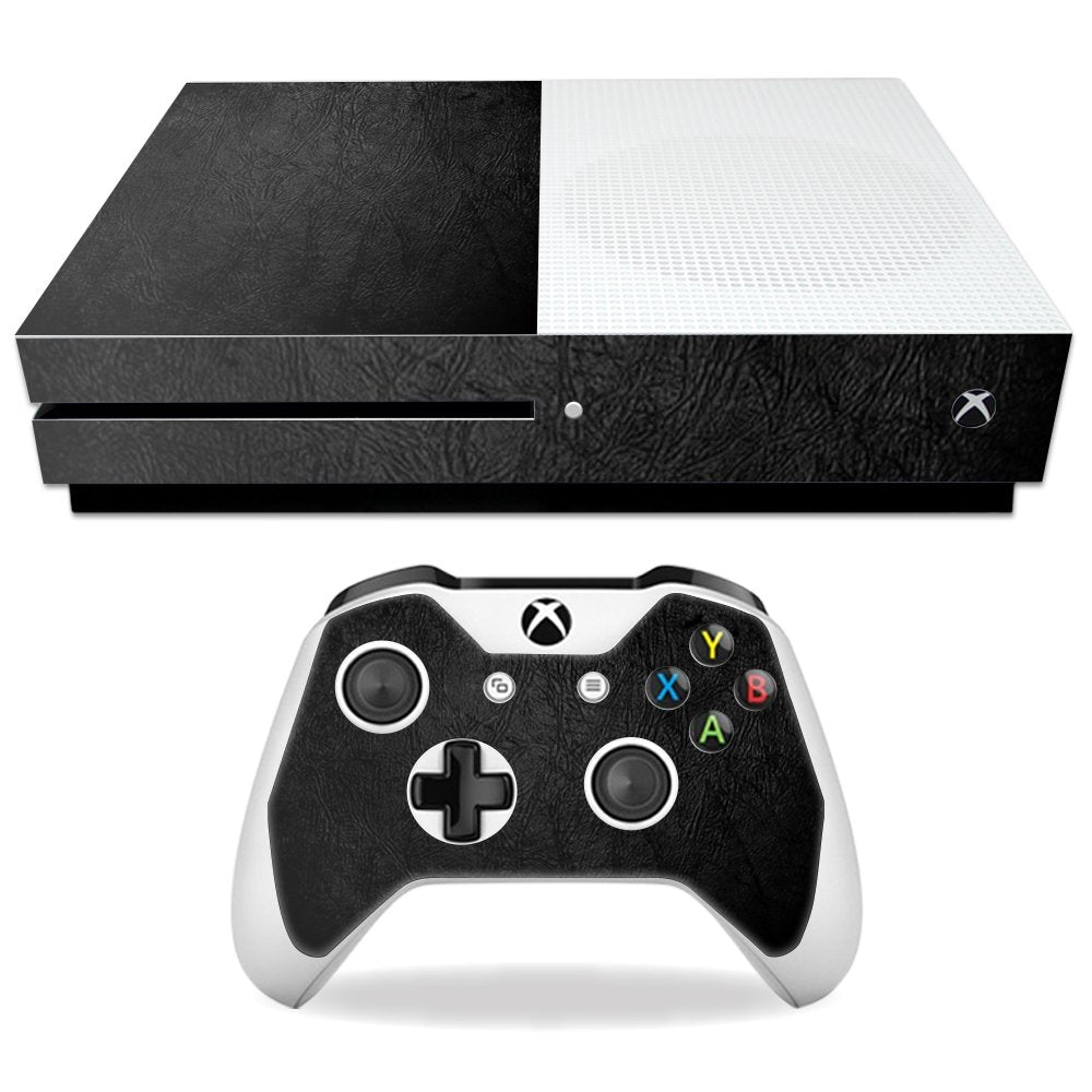 MightySkins Skin Compatible with Microsoft Xbox One S - Black Leather | Protective, Durable, and Unique Vinyl Decal wrap Cover | Easy to Apply