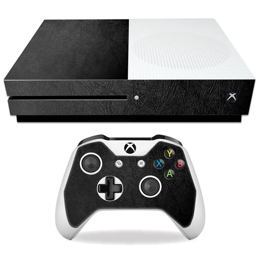 MightySkins Skin Compatible with Microsoft Xbox One S - Black Leather | Protective, Durable, and Unique Vinyl Decal wrap Cover | Easy to Apply