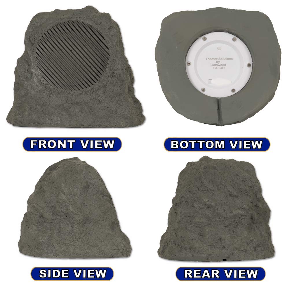 Theater Solutions B43GR Fully Wireless 120 Watt Rechargeable Battery Bluetooth Rock Speaker Pair Slate Grey Link Up to 99 Speakers Wirelessly
