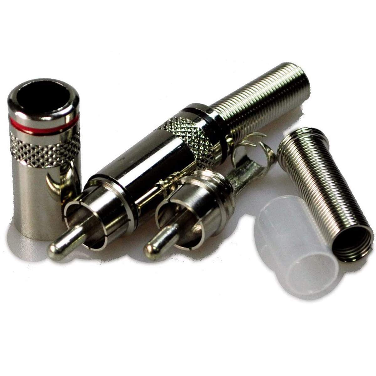 jing RCA Male Plug Screws?RCA Connector Solder Soldering Audio Video in Line Jack Adapter with Spring Strain Relief Connector (6 Pcs)