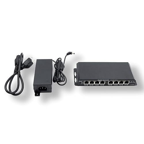 PoE Texas 8 Port Passive PoE Switch - 24v Passive Unmanaged Network Gigabit PoE Switch w/ 1 Uplink Port, Power 7 Devices, Includes 24 Volt 60 Watt