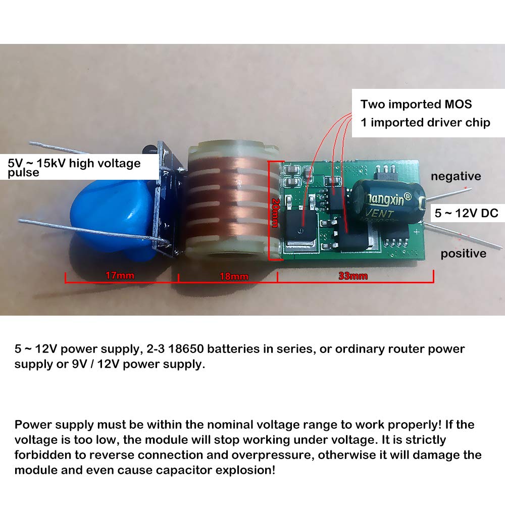 TEAMNIGT 1 Pcs DC 5V-12V 15KV Pulse Arc Boost Coil Board High Voltage Generator Step-up Module Arc Igniter Coil Module