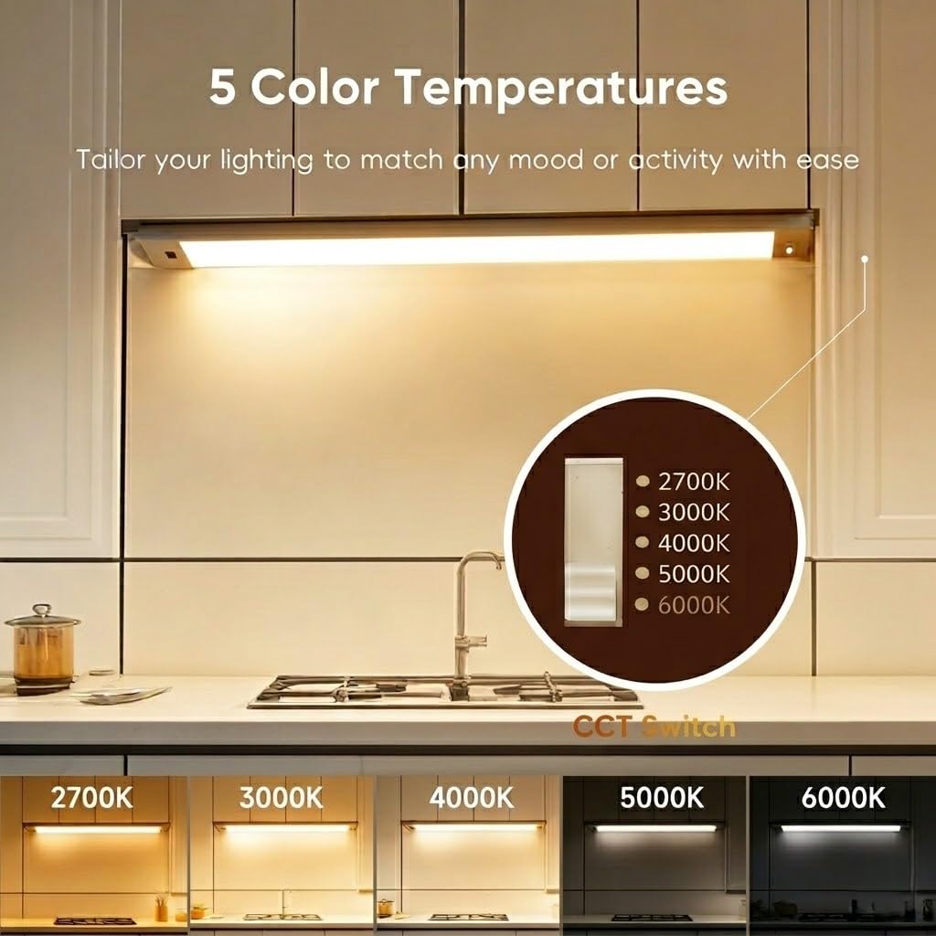 iQuincy 12 Inch Under Cabinet Lighting High Brightness Linkable LED Light Bar, Hand Wave Activated Motion Lights for Kitchen,Home,Room 5 CCT