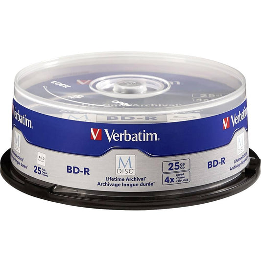 Verbatim M DISC BD-R 25GB 4X Archival Blu-ray Recordable Discs, 25 Pack