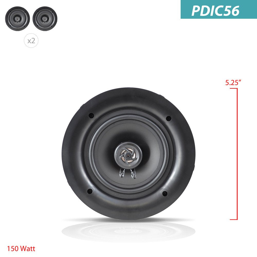 Pyle 5.25'' In-Wall/In-Ceiling Dual Speakers (Pair) - 2-Way Woofer Speaker System 1/2” Polymer Tweeter Flush Mount w/ 80Hz - 20kHz Frequency Response