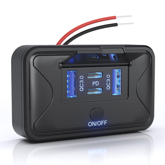 Gibbab 108W 4 Ports 12V RV USB Switch Outlet, 2 * 36W PD3.0 Type-C + 2 * 18W QC3.0 Quick Charge Panel Wall Mount Car Charger Socket Waterproof
