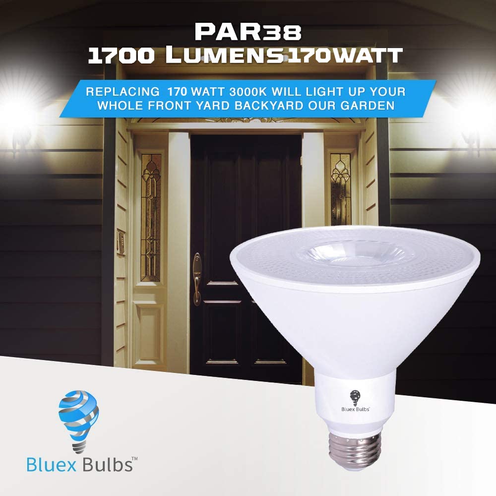 6 Pack High Power Outdoor PAR38 17W 170Watt Equivalent 1700 Lumens LED Cool White Dimmable Flood Light Bulb Waterproof E26 5000K Daylight Bulbs