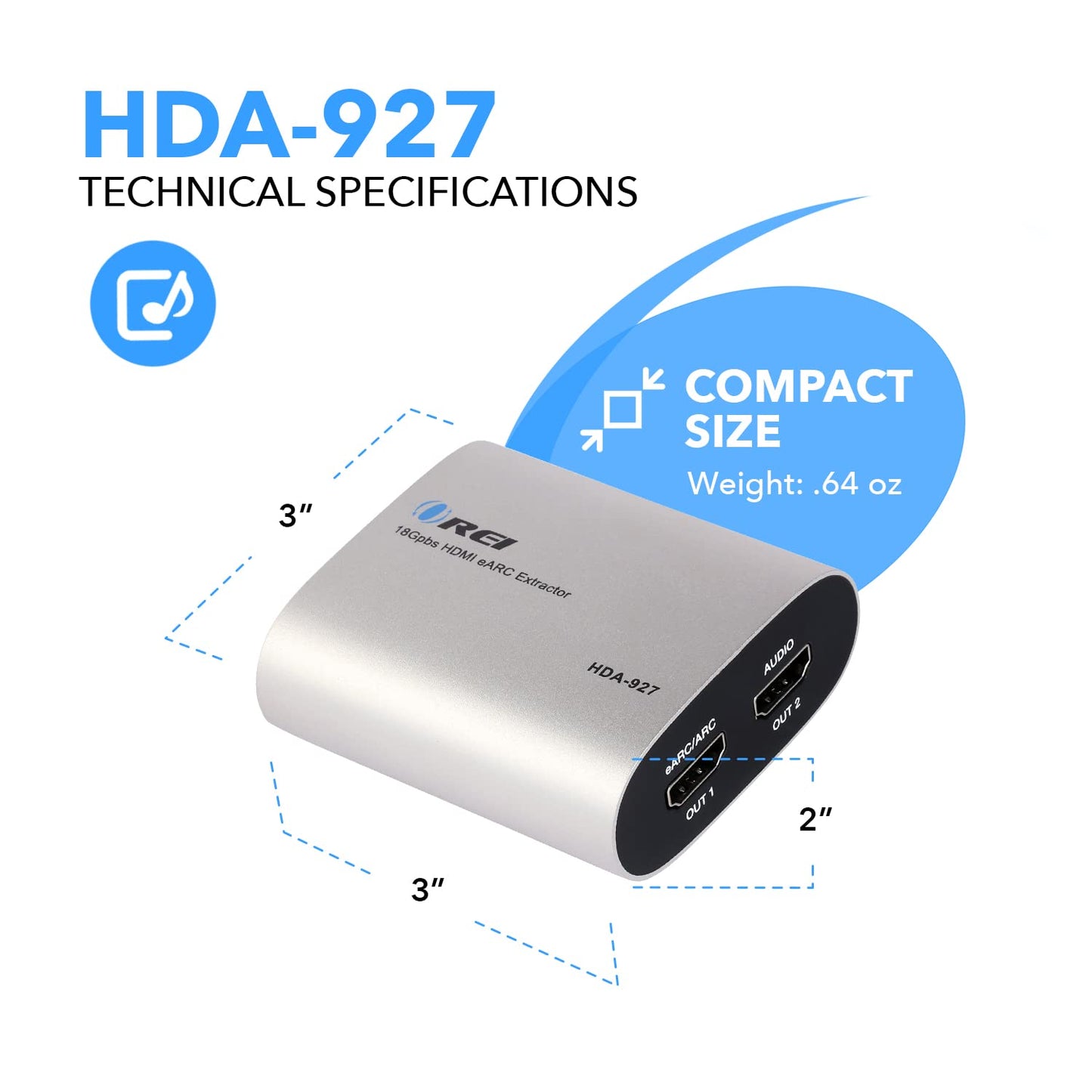 OREI eARC 4K 60Hz Audio Extractor Converter 18G HDMI 2.0 ARC Support - HDCP 2.2 - Dolby Digital/DTS Passthrough CEC, HDR, Dolby Vision Supported