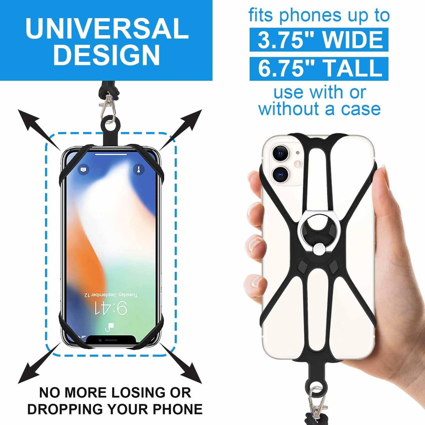 Kinizuxi 2 Pcs Cell Phone Lanyard Crossbody with Adjustable Neck Strap and Phone Ring Grip,Universal Smartphone Lanyard for iPhone Lanyards for Around