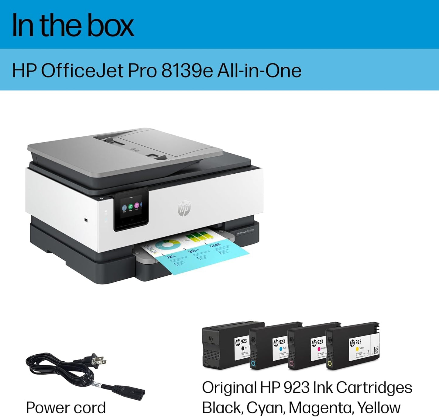 HP OfficeJet Pro 8139e Wireless All-in-One Color Inkjet Printer, Print, scan, Copy, fax, ADF, Duplex Printing Best-for-Home Office, 1 Year of Instant