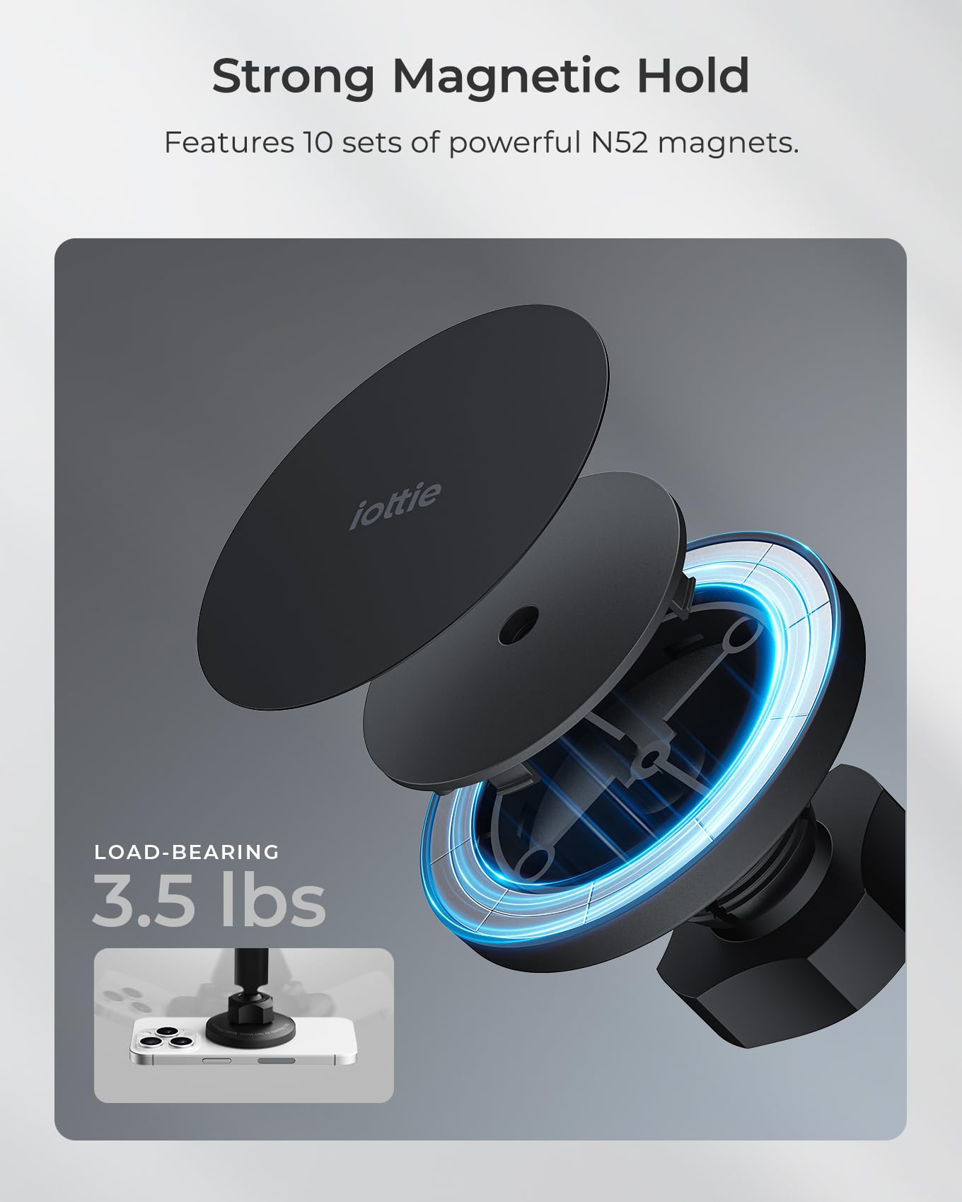 iOttie iTap 3 Magnetic Dash & Windshield Car Mount, Phone Holder with Suction Cup, Includes Magnetic Ring Adapter, Compatible with iPhone 12-17