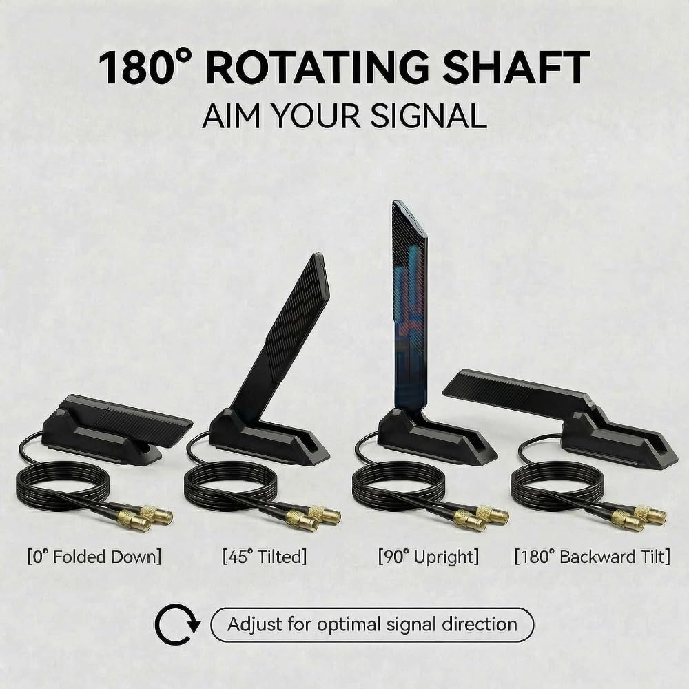 Magnetic Base WiFi 7 Antenna for MSI Motherboard - Quick-Disconnect Interface (MSI-Specific, NOT for ASUS), Dual Band 2.4GHz/5GHz/6GHz, 180°