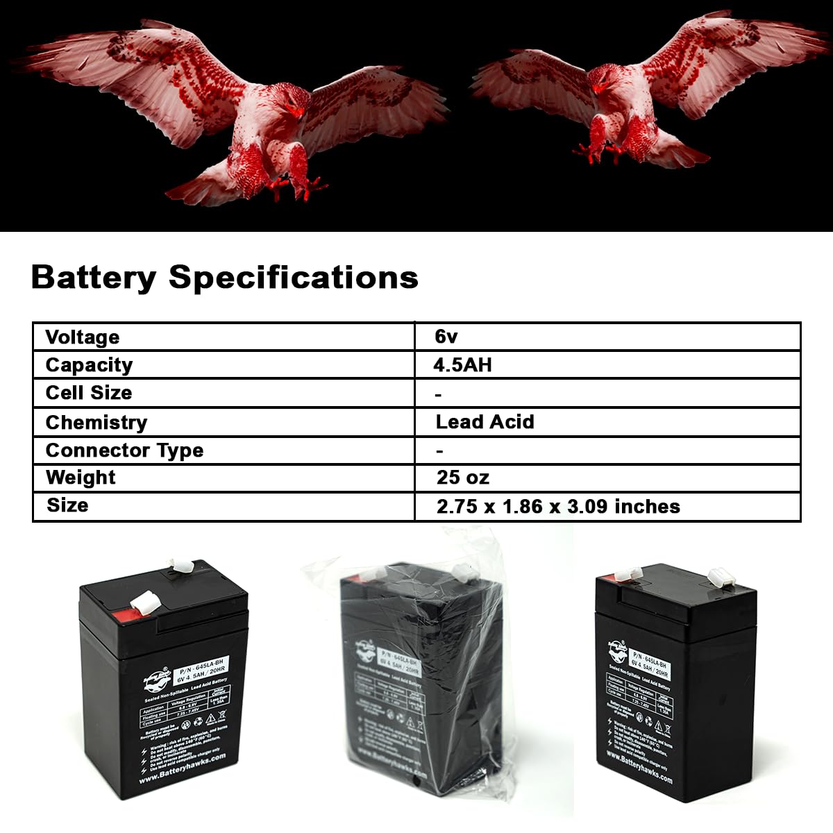 (2 Pack) 6V 4.5AH SLA Sealed Lead Acid Battery UB645 ELB-0604 Battery ELB0604 6V4.5AH for Exit Sign Emergency Light SLA0905 AH 4.0 AMP Hour 120255
