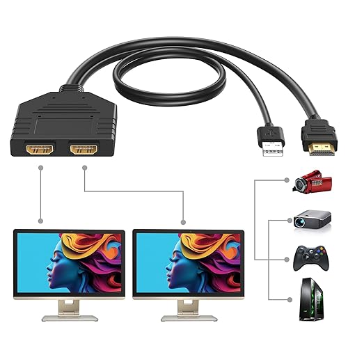 BATU 4k 60hz HDMI Splitter 1 in 2 Out HDMI Cable Male to Dual Female HDMI 2.0 with Power USB Cable for HDMI HD, LED, LCD, TV Dual Monitors