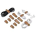 Coideal Leather Cable Ties Organizer, 20 Pcs Earphone Cable Straps Reusable USB Cord Keeper with Snap Cord Clips Holder for Phone (Short + Long