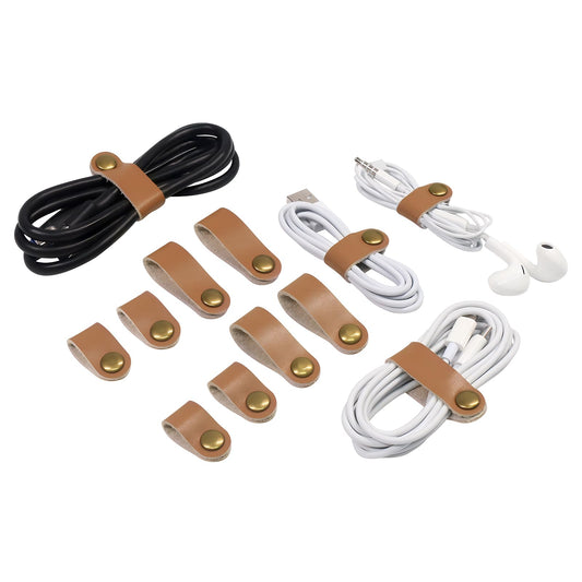 Coideal Leather Cable Ties Organizer, 20 Pcs Earphone Cable Straps Reusable USB Cord Keeper with Snap Cord Clips Holder for Phone (Short + Long