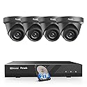 PANOOB 4K Security Camera Systems, 4X 8-Megapixel Wired IP Dome PoE Cameras Outdoor with Person Vehicle Detection, Built-in Mic, Remote Access, 4K 8CH