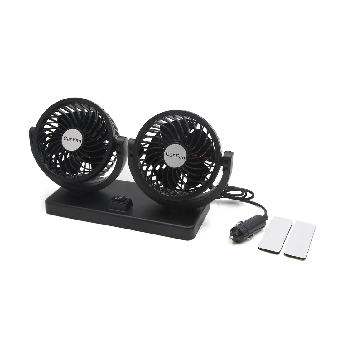 uxcell Black DC 12V 3W Double Headed Adjustable Angle Automobile Car Cooling Fan