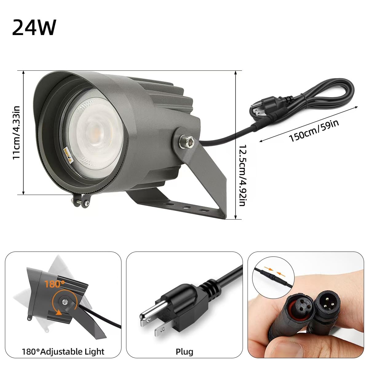 Led Landscape Outdoor Spot Light with Anti-glare Cap - Heavy Duty Waterproof IP67 120V Accent Light 270? Adjustable Mount, 3000K Thickened Aluminum