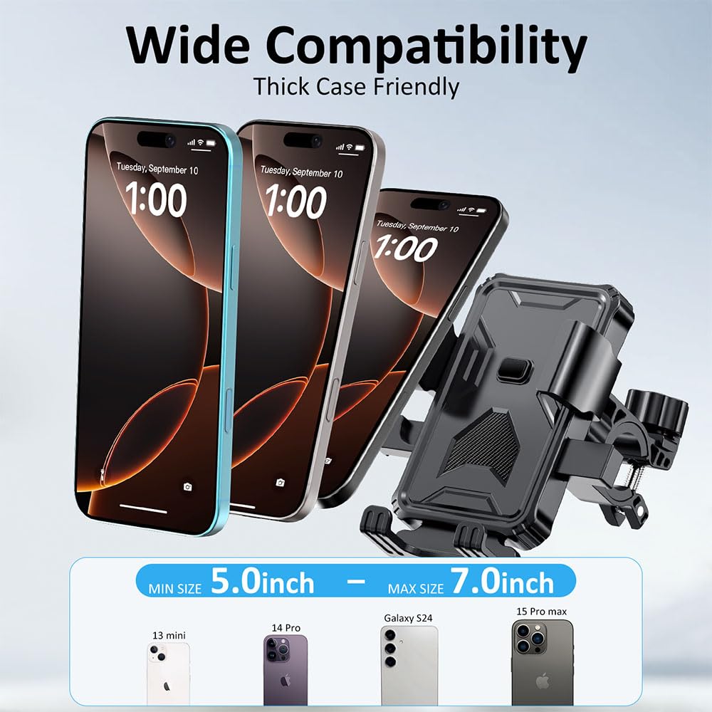 Prjrsme Bike Phone Holder, Handlebar Phone Mount for Bike and Motorcycle, Electric Scooter Mountain Bike, Adjustable Cell Phone Holder,Secure Holder
