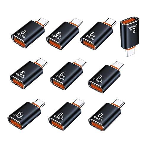MINCHEN Pack of 10 Black USB C to USB A Adapter, Upgraded 120W 10Gbps High Speed Type C to USB Adapters Compatible with Smartphone, PC, Laptop…